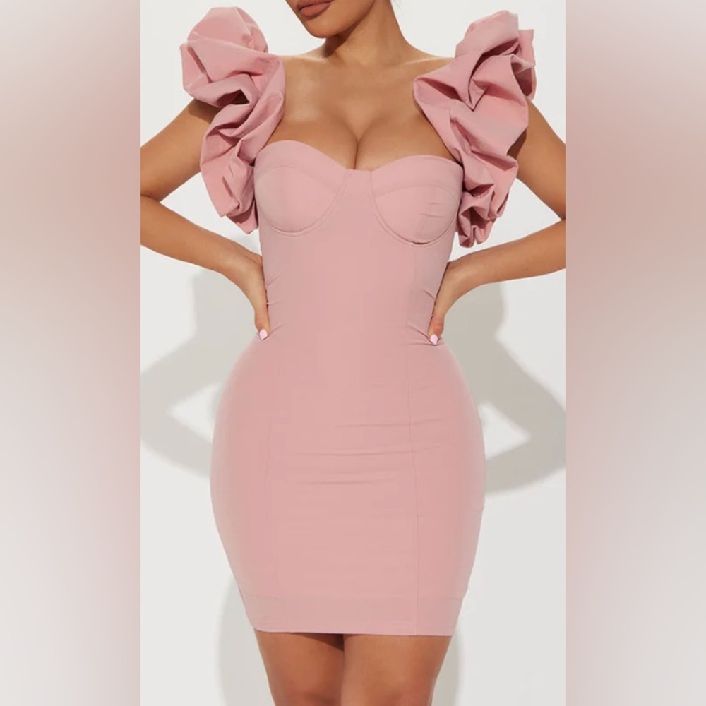 Fashion Nova Pink Ruffle Sleeve Mini Dress